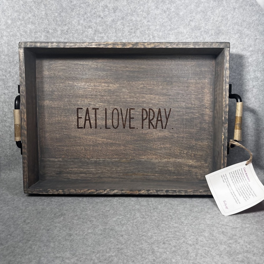 Thirty-One Wooden Serving Tray Eat Love Pray Rustic Handles Farmhouse Food Safe